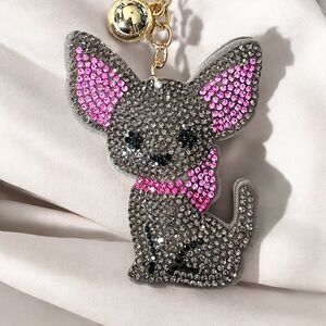 Cute Cartoon Chihuahua Keychain Rhinestone Pet Dog Key Chain GRAY